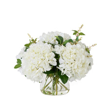 Faux white hydrangea and nite-berry arrangement in Classic glass bowl